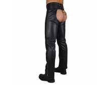 Carica l&#39;immagine nel visualizzatore di Gallery, Men&#39;s Black Genuine Leather Chaps With Detachable Cod Gay Pants BLUF
