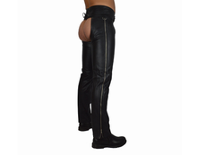 Indlæs billede til gallerivisning Men&#39;s Black Genuine Leather Chaps With Detachable Cod Gay Pants BLUF
