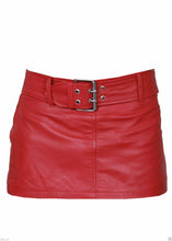 Carica l&#39;immagine nel visualizzatore di Gallery, Ladies Genuine Leather Red Mini Skirt Clubwear
