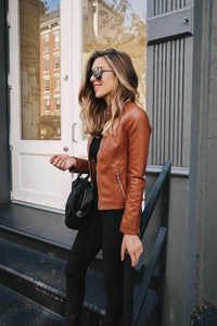 Ladies Tan Genuine Leather Jacket