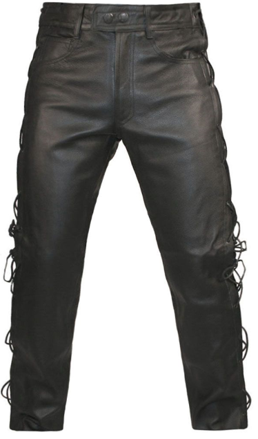 Men's Black Genuine Leather Laced Biker pants