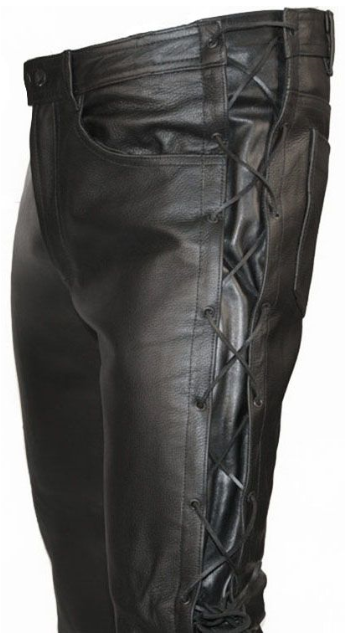 Men's Black Genuine Leather Laced Biker pants