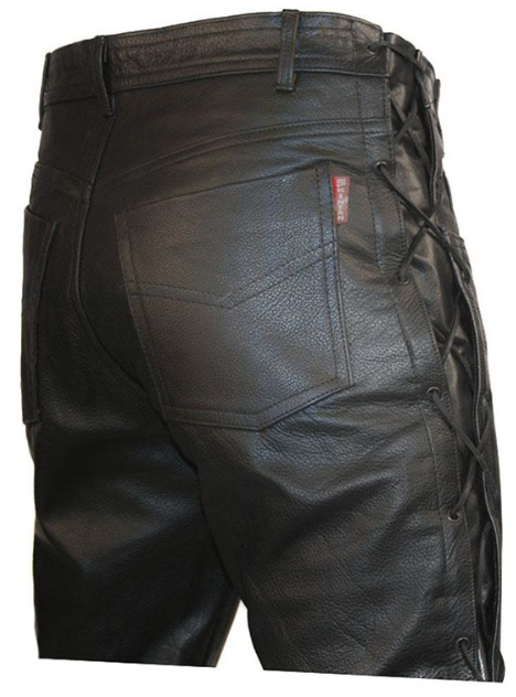Men's Black Genuine Leather Laced Biker pants
