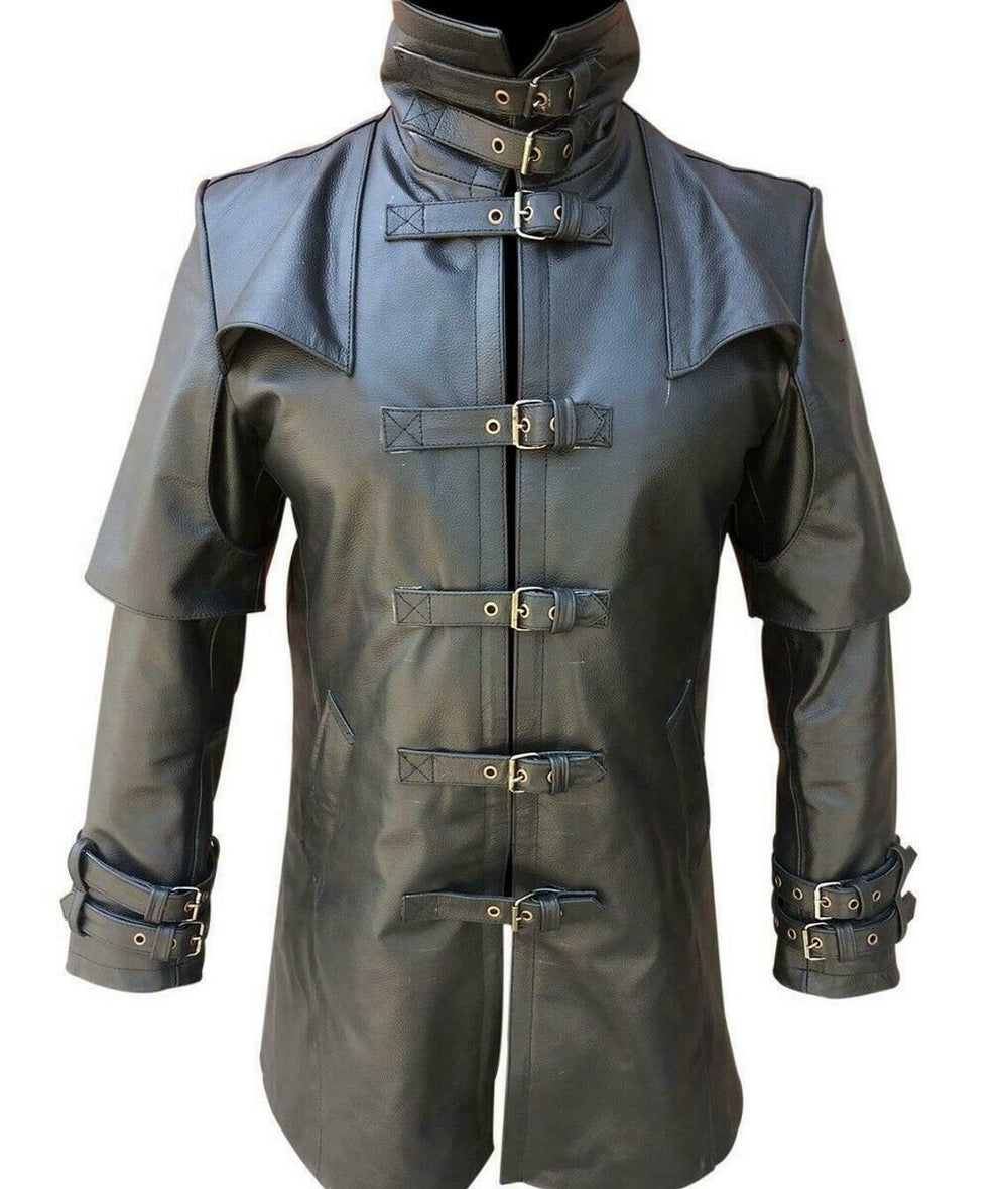 Men's Black Genuine Leather Steampunk Coat Gothic