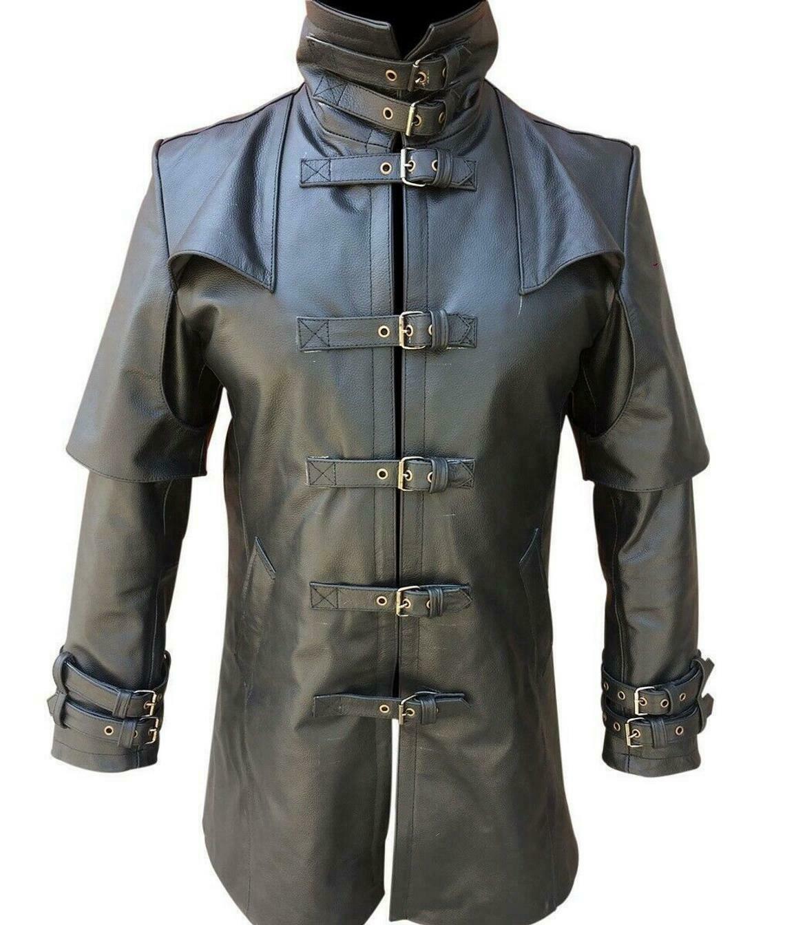 Men's Black Genuine Leather Steampunk Coat Gothic