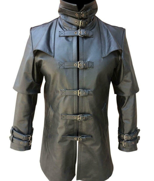 Manteau Steampunk Homme Noir Cuir Véritable Gothique