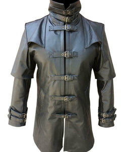 Steampunk-Mantel aus schwarzem Echtleder für Herren Gothic