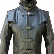 Afbeelding in Gallery-weergave laden, Men&#39;s Black Genuine Leather Steampunk Coat Gothic
