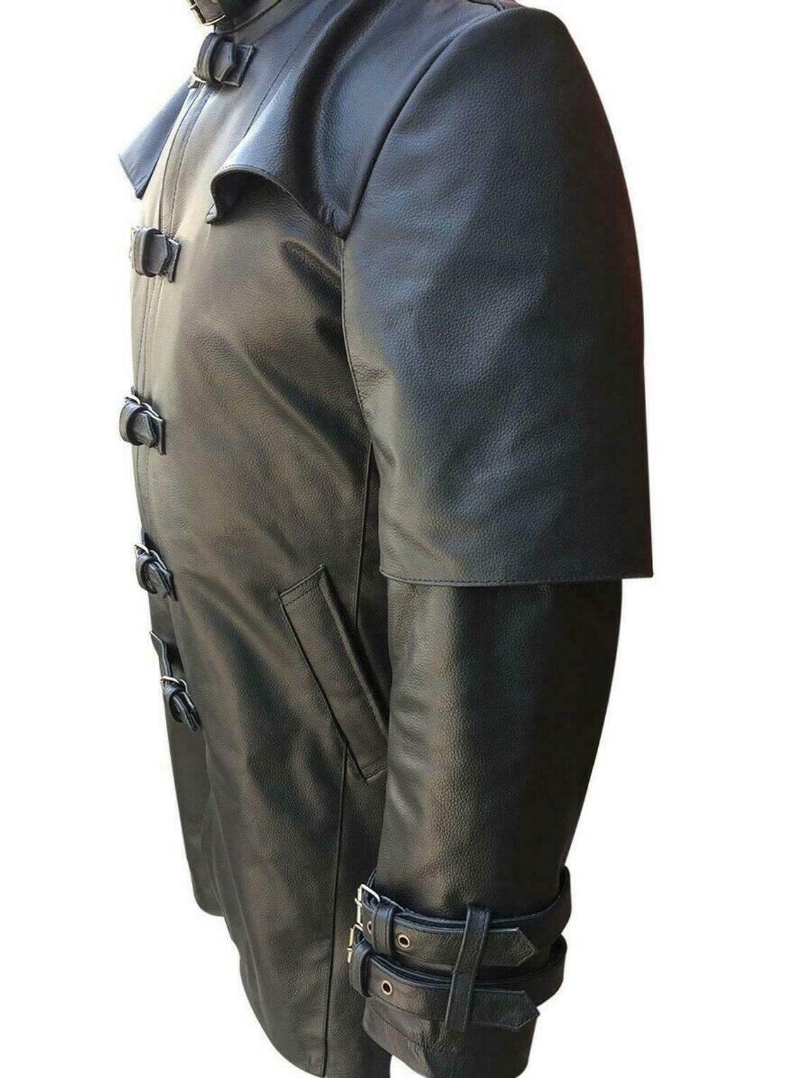 Men's Black Genuine Leather Steampunk Coat Gothic