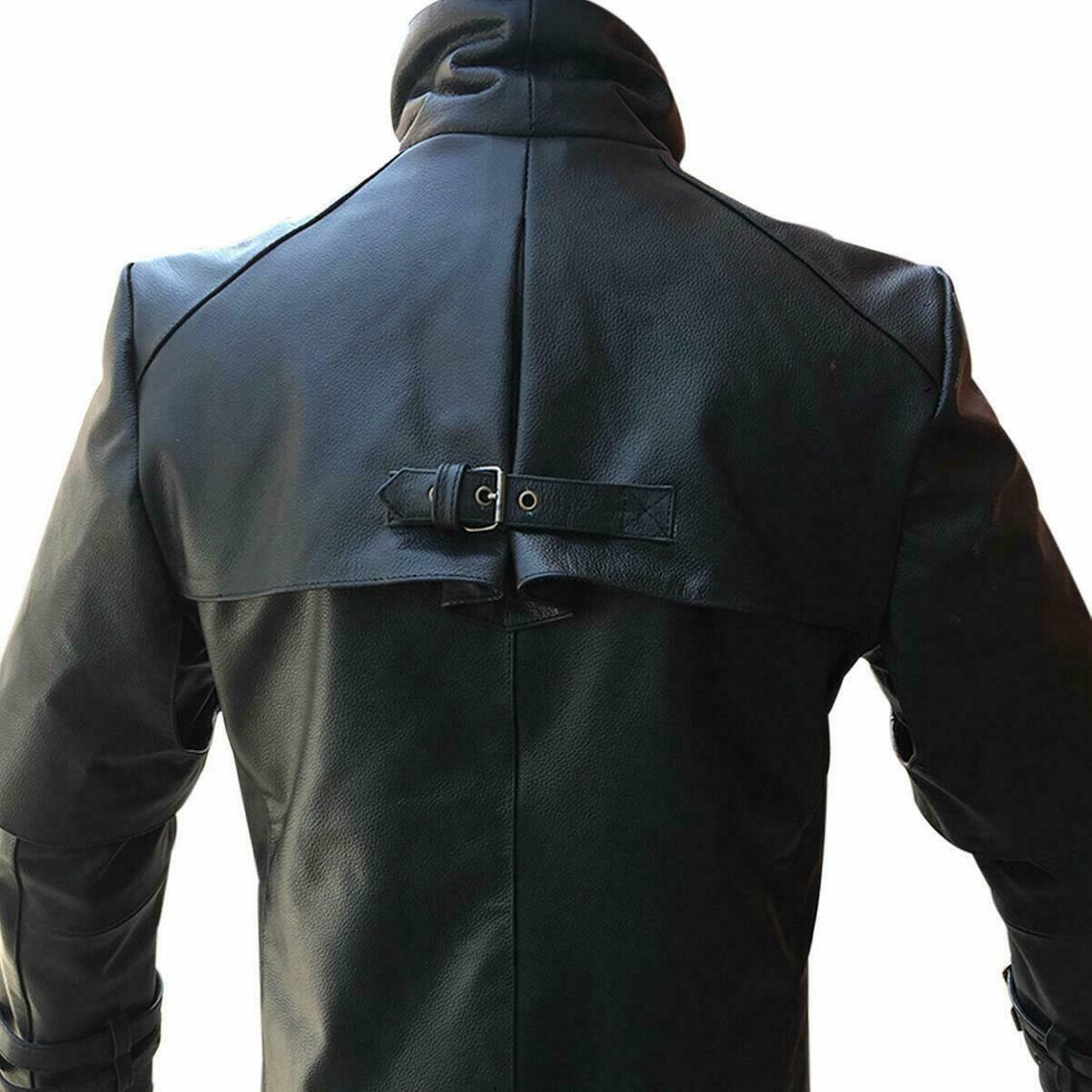 Men's Black Genuine Leather Steampunk Coat Gothic