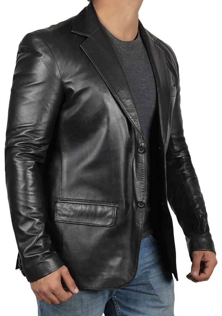 Men's Black Genuine Sheep Leather Blazer Jacket