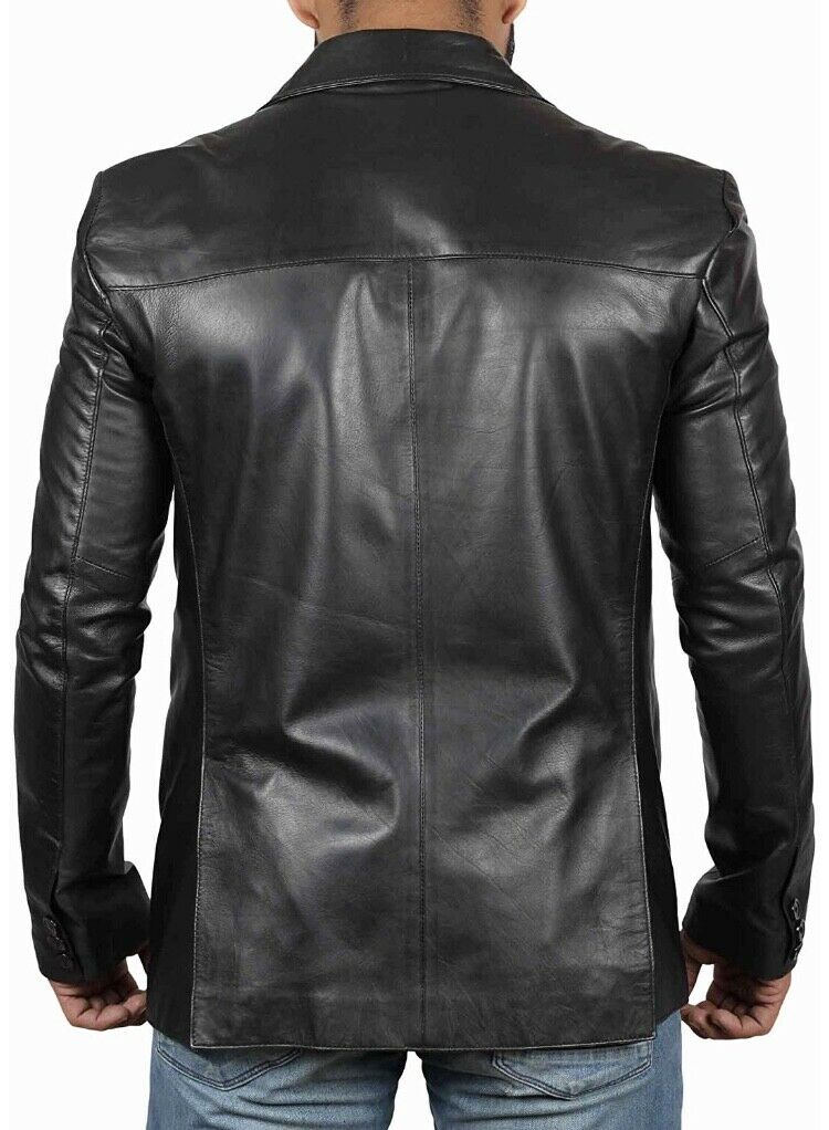 Men's Black Genuine Sheep Leather Blazer Jacket