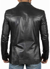 Indlæs billede til gallerivisning Men&#39;s Black Genuine Sheep Leather Blazer Jacket
