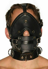Charger l&#39;image dans la galerie, Capuche de masque facial en cuir véritable avec bondage bouche bâillon
