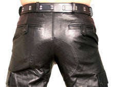 Carica l&#39;immagine nel visualizzatore di Gallery, Men&#39;s Black Genuine Leather Cargo Pants Trouser
