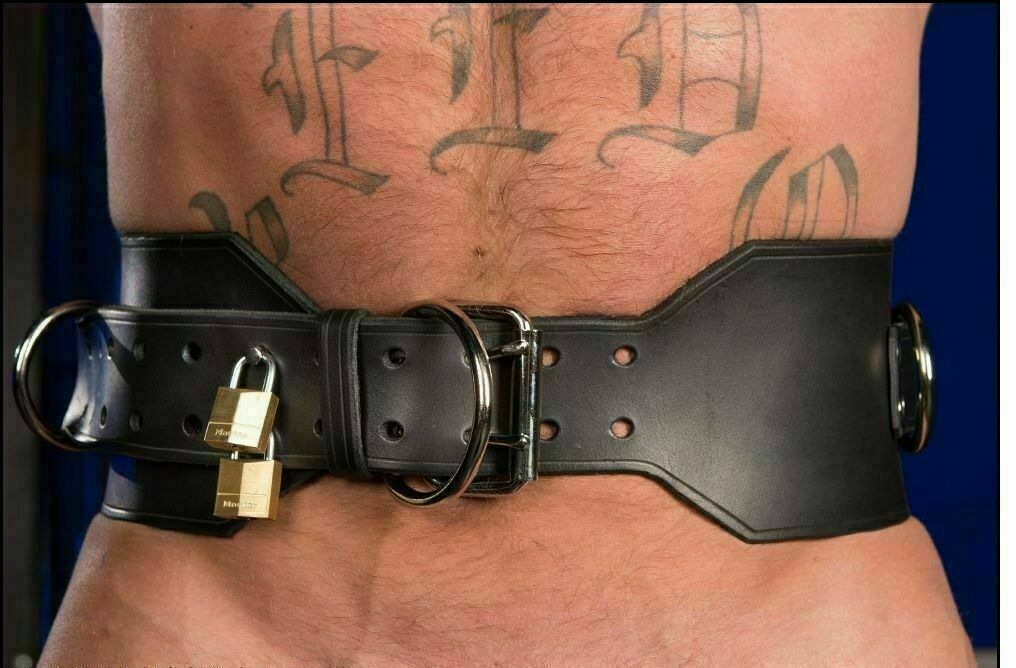 Men's Genuine Leather Heavy Duty Lockable Body Belt Harness Bondage
