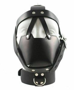Genuine Leather Face Muzzle Hood Mask Bondage