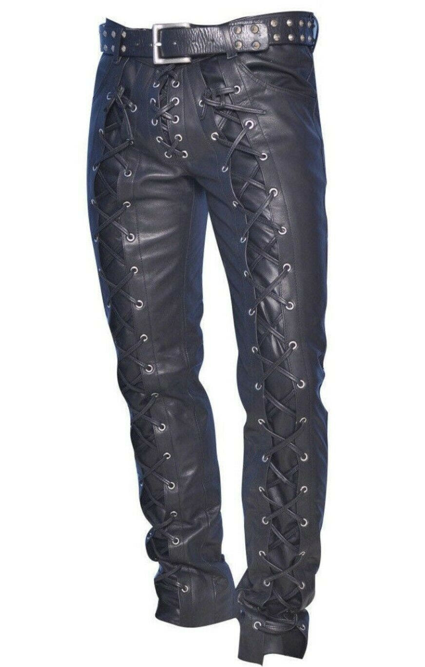 Men's Genuine Leather Lace Up Pants