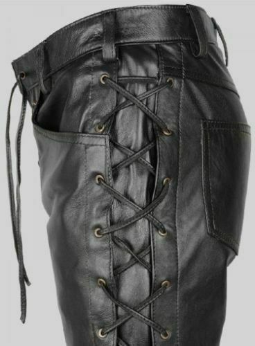 Men's Genuine Leather Laced Up Biker trouser pants