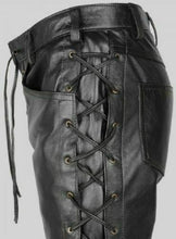 Lataa kuva Galleria-katseluun, Men&#39;s Black Genuine Leather Laced up Biker trouser pants
