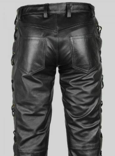 Men's Genuine Leather Laced Up Biker trouser pants
