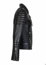 Indlæs billede til gallerivisning Men&#39;s Slim Fit Genuine Leather Quilted Biker Jacket
