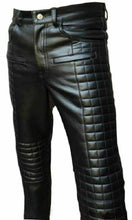 Charger l&#39;image dans la galerie, Pantalon de motard matelassé en cuir véritable pour hommes
