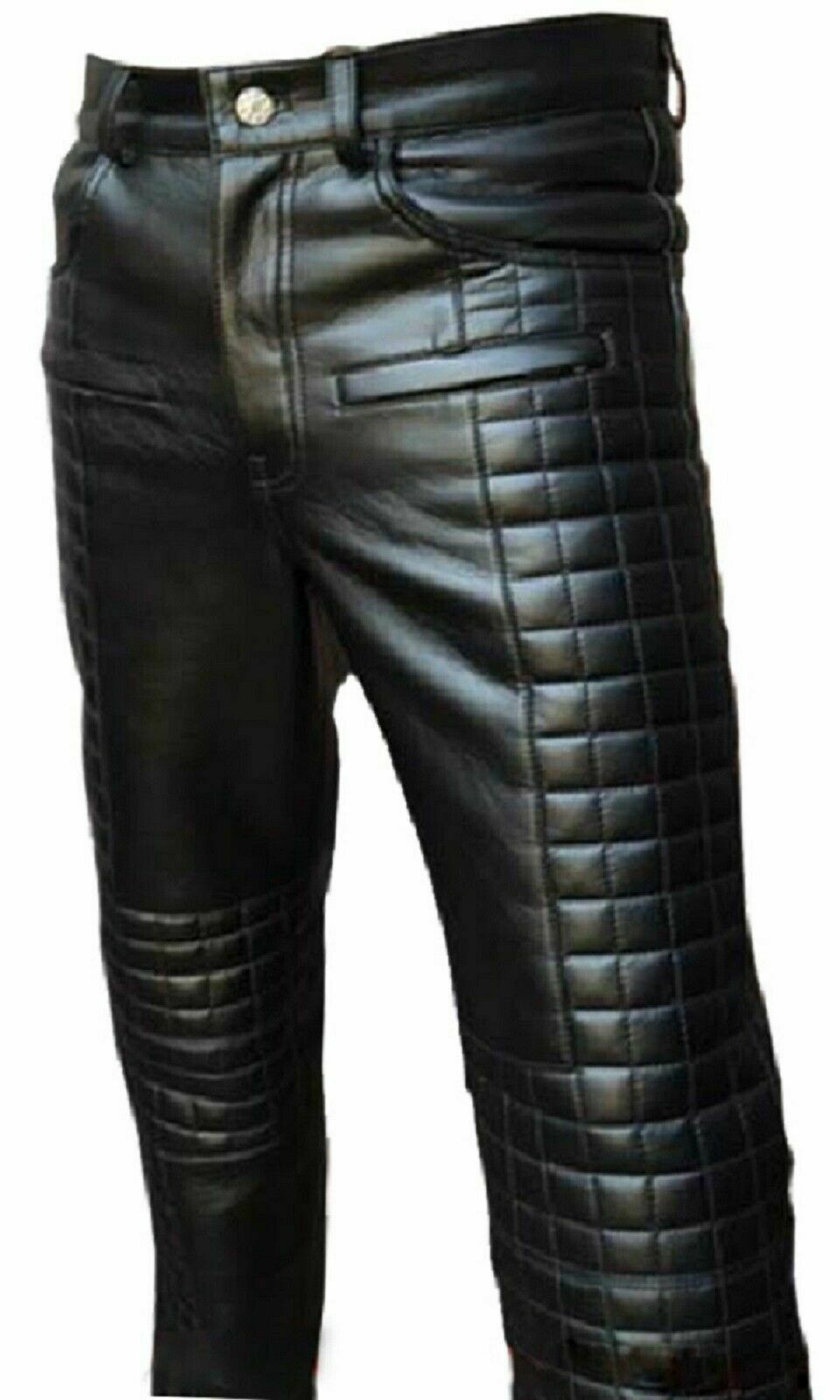 Men's Genuine Leather Quilted Biker Trouser Pants
