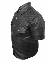 Charger l&#39;image dans la galerie, Chemise à manches courtes matelassée en cuir véritable pour hommes
