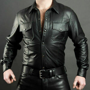 Men's Real Leather Collared Full Sleeve Shirt
