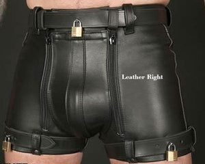 Men's Genuine Leather Chastity Shorts