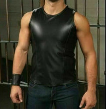 Carica l&#39;immagine nel visualizzatore di Gallery, Men&#39;s Black Genuine Leather Sleeveless top Vest Fetish Bondage
