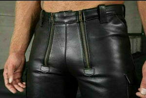Cargo-Shorts aus echtem Leder für Herren mit Doppelreißverschluss vorne