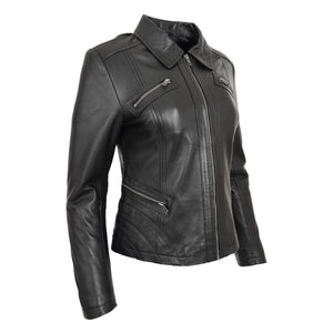 Damen schwarze echte Lederjacke