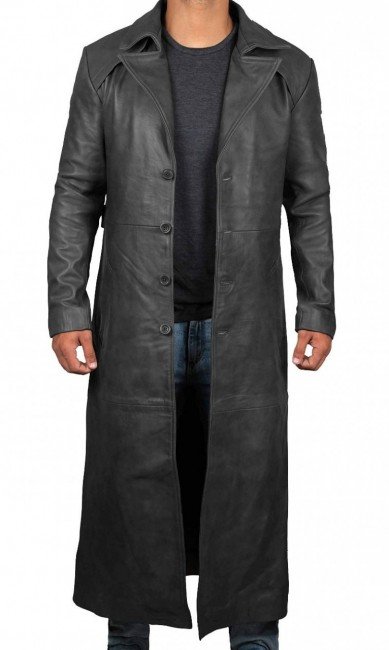 Men's Black Genuine Lambskin Full Length Coat