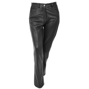 Pantalon jeans en cuir véritable noir pour femme