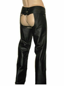 Chaps en cuir véritable noir pour hommes avec pantalon gay de morue détachable BLUF