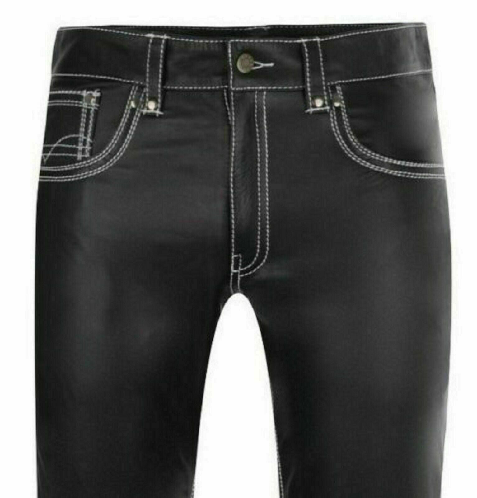 Men's Black Genuine Leather Trouser pants