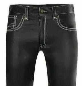 Pantalon de motard coupe slim en cuir véritable pour hommes