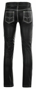 Pantalon de motard coupe slim en cuir véritable pour hommes