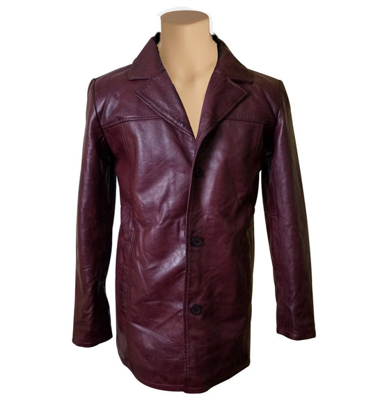 Manteau en cuir marron à 3 boutons