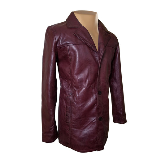 Manteau en cuir marron à 3 boutons