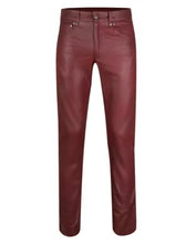 Load image into Gallery viewer, Men&#39;s Maroon Genuine Leather slim fit trouser pants
