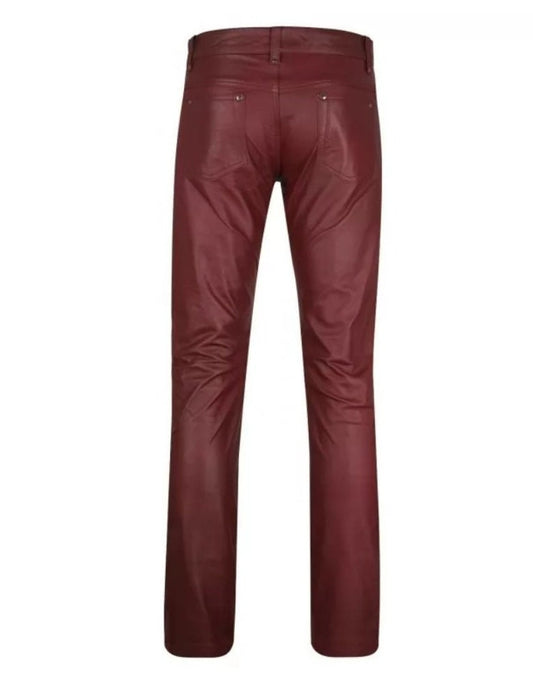 Men's Maroon Genuine Leather Pants