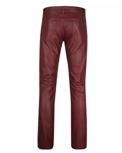 Men's Maroon Genuine Leather slim fit trouser pants