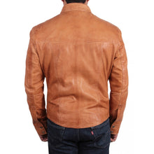 Charger l&#39;image dans la galerie, Chemise à manches longues en cuir véritable marron pour homme
