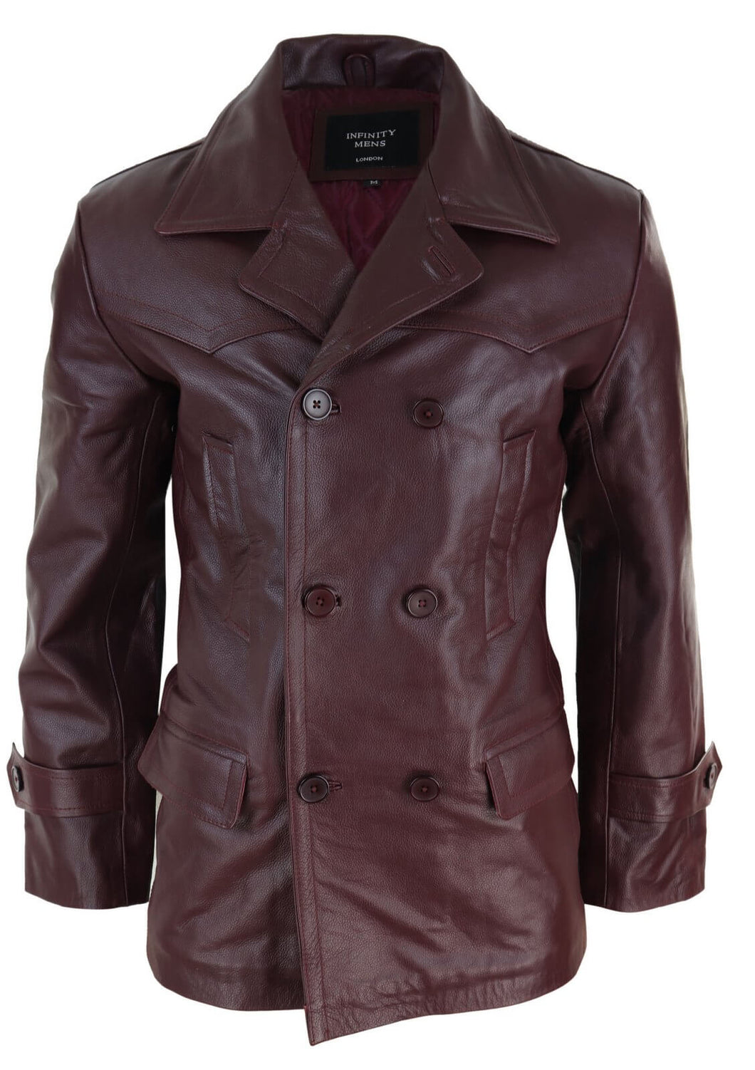Maroon Double Breasted Leather Coat
