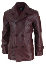Lataa kuva Galleria-katseluun, Maroon Double Breasted Leather Coat
