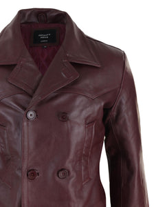 Maroon Double Breasted Leather Coat