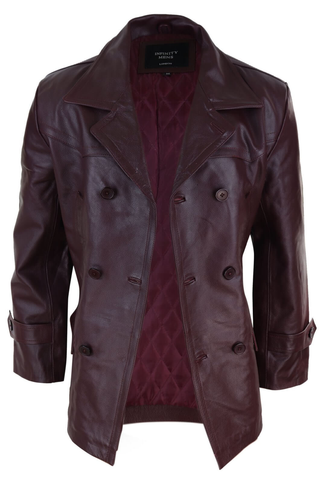 Maroon Double Breasted Leather Coat